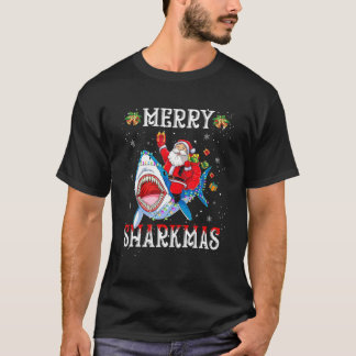 T-shirt Merry Sharkmas Père Noël Ride Shark laide Noël lai