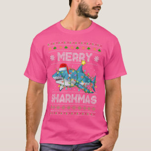 T-shirt Merry Sharkmas Sharkmas Père Noël laids lumières d