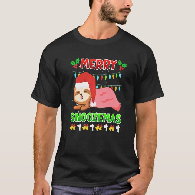 T-shirt Merry Snoozemas sloth laziness Ugly Christmas (Devant)