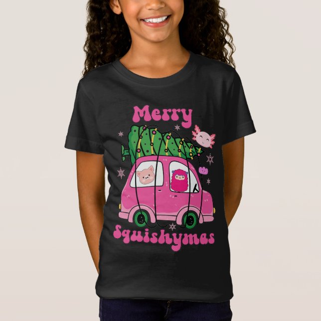 T-Shirt Merry Squishymas voiture rose (Devant)