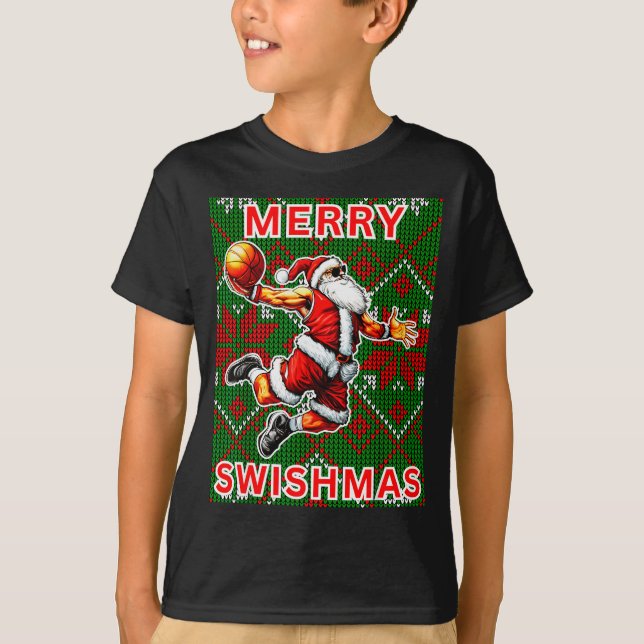 T-shirt Merry Swishmas Basketball Christmas Santa Claus Sl (Devant)