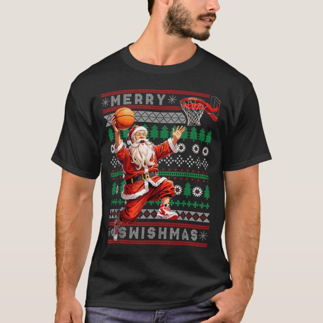 T-shirt Merry Swishmas Basketball Ugly Christmas Xmas Men  (Devant)