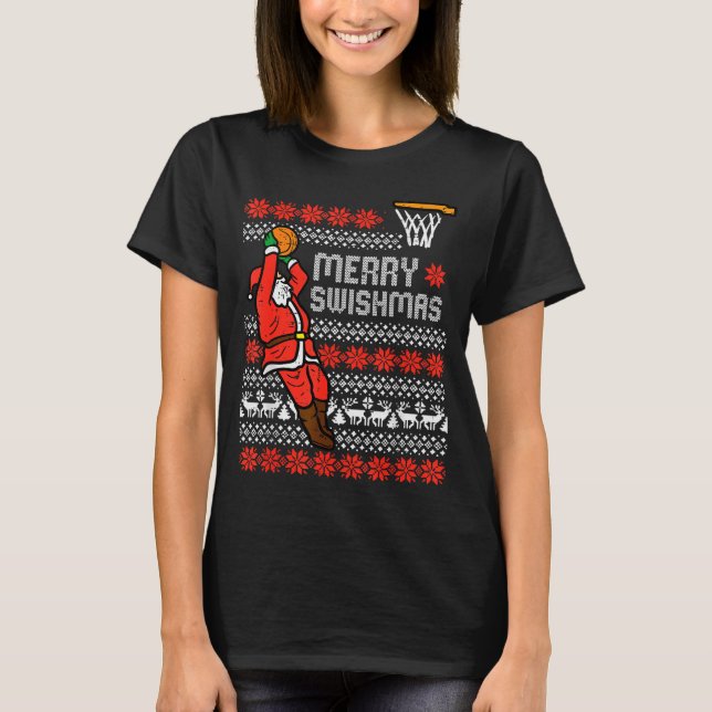 T-shirt Merry Swishmas Basketball Ugly Christmas Xmas Men  (Devant)
