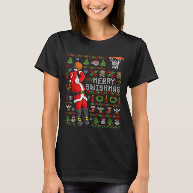 T-shirt Merry Swishmas Ugly Christmas Basketball Christmas (Devant)