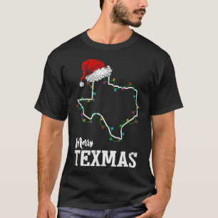T-shirt Merry Texmas Texas State Christmas Light Outline S