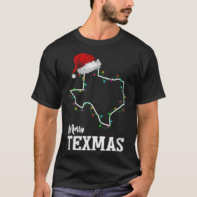 T-shirt Merry Texmas Texas State Christmas Light Outline S (Devant)