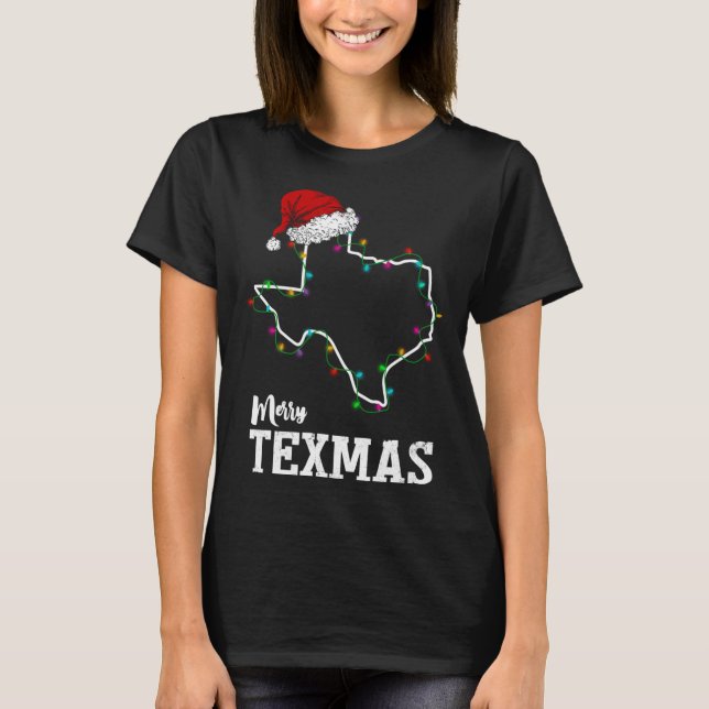 T-shirt Merry Texmas Texas State Christmas Light Outline S (Devant)