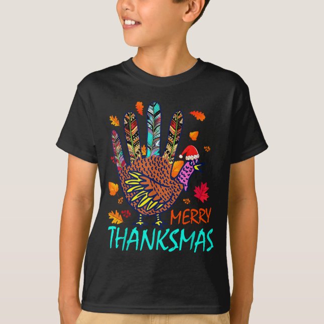 T-shirt Merry Thanksmas Happy Thanksgiving Christmas Turke (Devant)