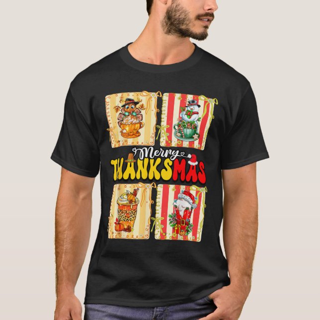 T-shirt Merry Thanksmas Pumpkin Sce Latte Coffee Thanksgiv (Devant)
