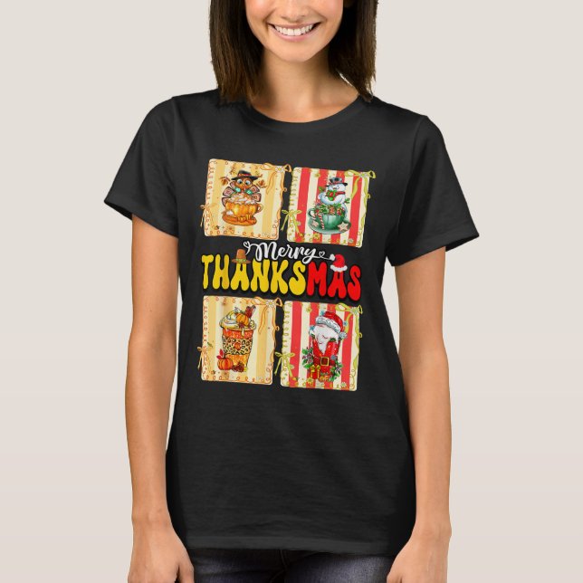 T-shirt Merry Thanksmas Pumpkin Sce Latte Coffee Thanksgiv (Devant)