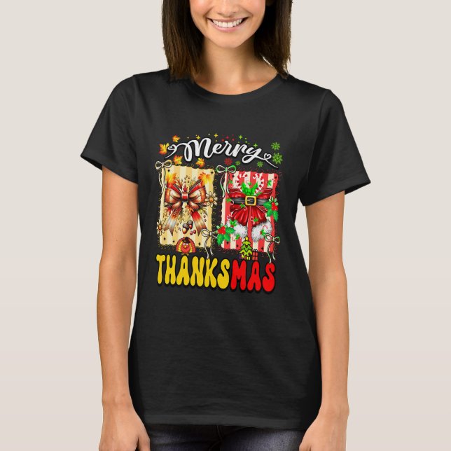 T-shirt Merry Thanksmas Thanksgiving Christmas Coquette Bo (Devant)