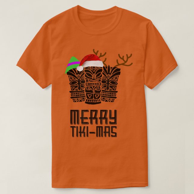 T-shirt Merry TikiMas Christmas , Santa Hat Tiki Tee  (Design devant)