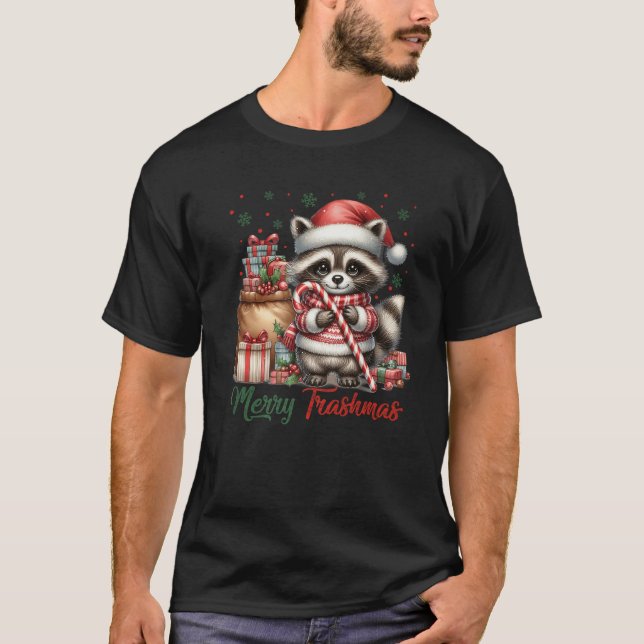 T-shirt Merry Trashmas Cute Santa Raccoon Lover Candy Cane (Devant)