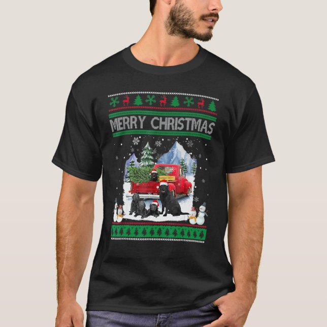 T-shirt Merry Ugly Christmas Black Lab Hat Santa Red Truck (Devant)
