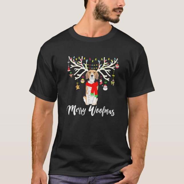 T-shirt Merry Woofmas Beagle Reindeer Chien de Noël (Devant)