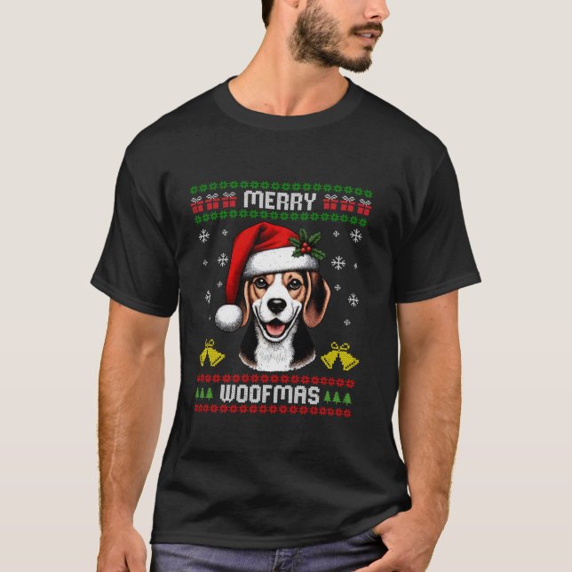 T-shirt Merry Woofmas Christmas Dog Santa Hat Puppy X mas  (Devant)