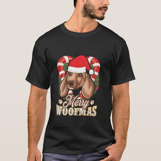 T-shirt Merry Woofmas Dachshund With Santa Claus Hat Dog C (Devant)