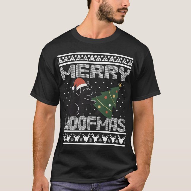 T-shirt Merry Woofmas Funny Dog Christmas Design (Devant)