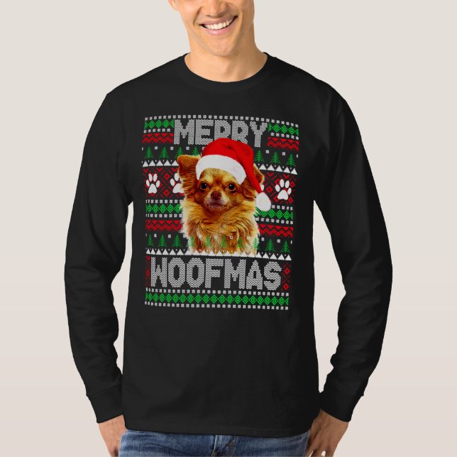 T-shirt Merry Woofmas jolie longue robe Chihuahua Chien mo (Devant)