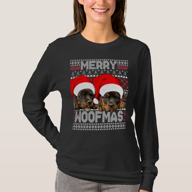 T-shirt Merry Woofmas Jote Rottweiler Puppies Avec Père No (Devant)