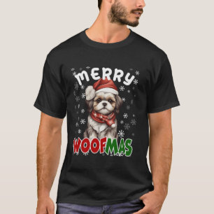T-shirt Merry Woofmas Joyeux Noël Funky Shih Tzu Chien M
