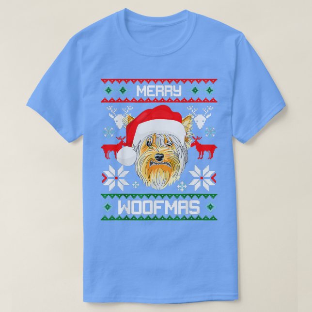 T-shirt Merry Woofmas Noël Chien Deer Snowflakes Joyeux (Design devant)