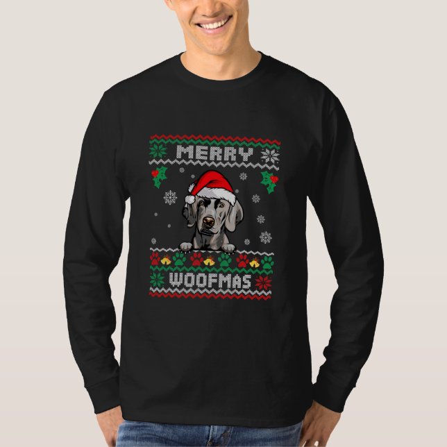 T-shirt Merry Woofmas Weimaraner Chien drôle Noël laid (Devant)