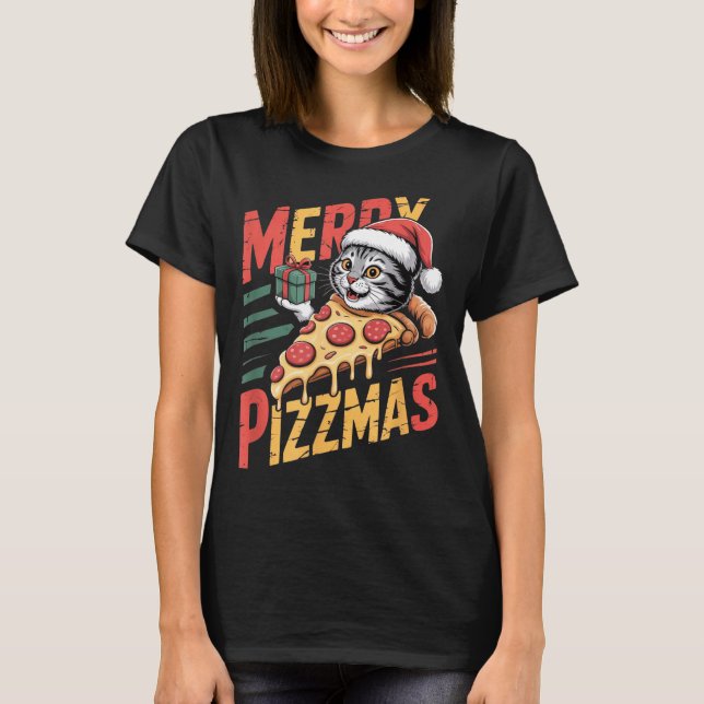T-shirt Merry Zzmas Christmas Cat Funny Zza Lover Xmas Cat (Devant)