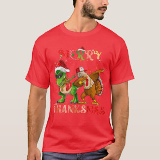 T-shirt Merryhanksmas Dinosaururkey Rapper Dabbing family