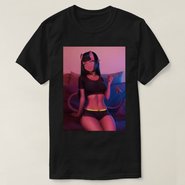 T-shirt Meru Le Succubus Meru Le Démon Fille Noir Borde (Design devant)