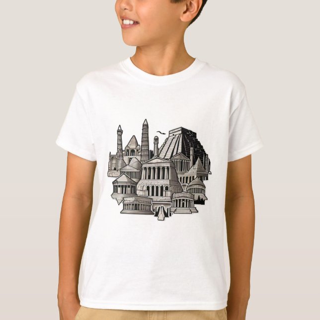 T-shirt Merveilles historiques en lignes simples (Devant)