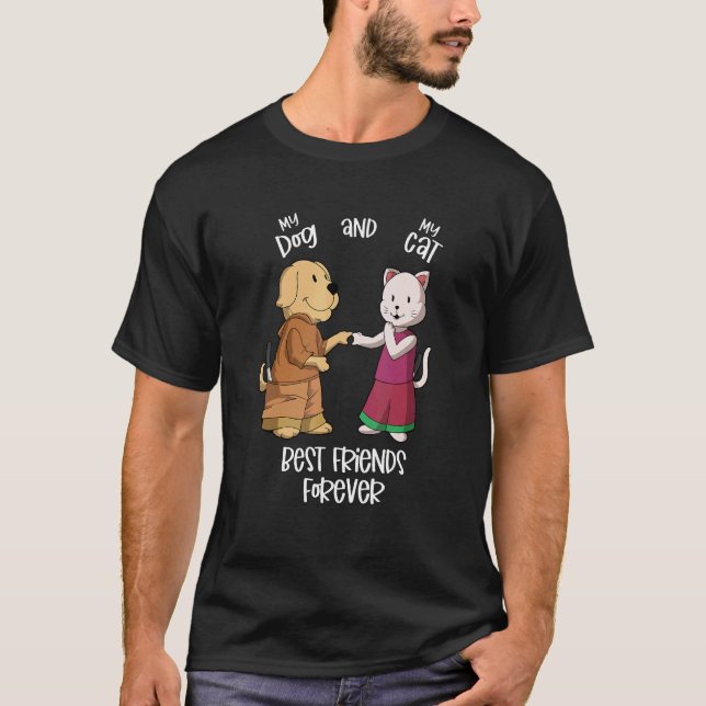 T-shirt Mes animaux de compagnie s'aiment  Chien et chat (Devant)