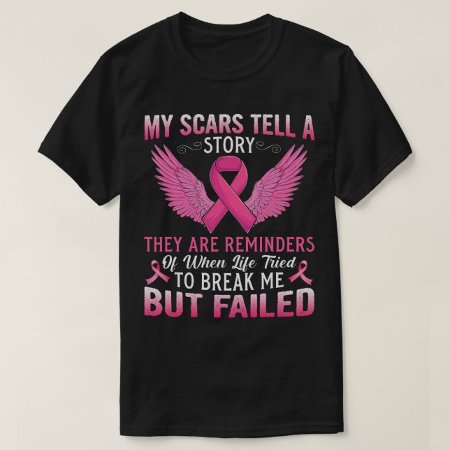 T-shirt Mes cicatrices racontent une histoire rose Ruban C (Design devant)