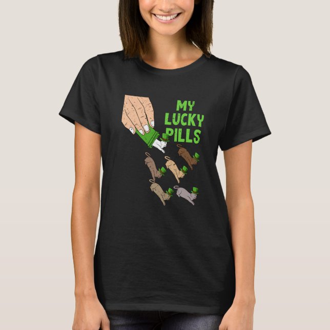 T-shirt Mes pilules chanceuses Chat St Patricks Day Chat i (Devant)