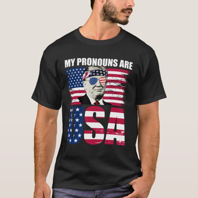 T-shirt Mes pronounes sont USA Donald Trump 4 juillet (Devant)