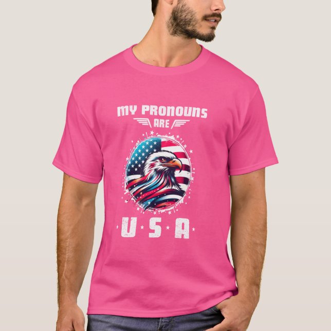T-shirt Mes Pronounes Sont USA Eagle Drôle 4 juillet Améri (Devant)