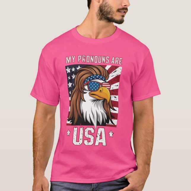 T-shirt Mes Pronounes Sont USA Eagle Drôle 4 juillet Améri (Devant)