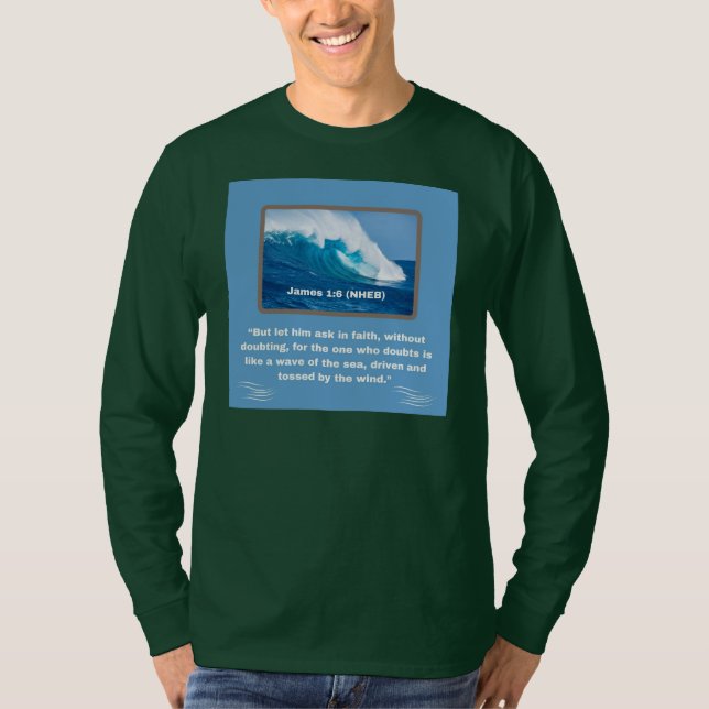 T-shirt Message de foi - James 1-6 - Long manches vert fon (Devant)