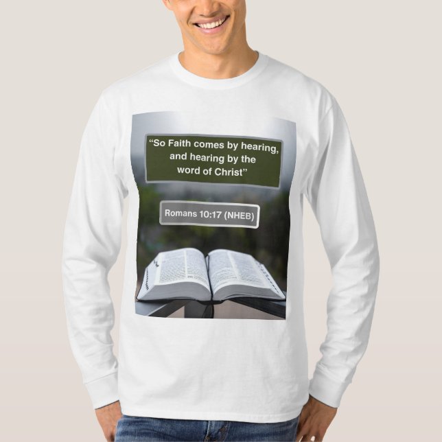 T-shirt Message de foi - Romains 10-17 - Longue Manche Bla (Devant)