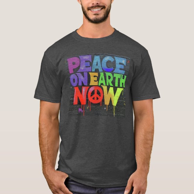 T-shirt Message de graffiti Paix sur Terre Maintenant (Devant)