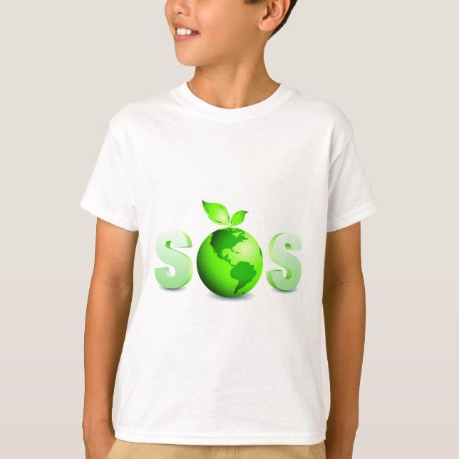T-shirt Message de jour de la terre de la terre verte SOS (Devant)