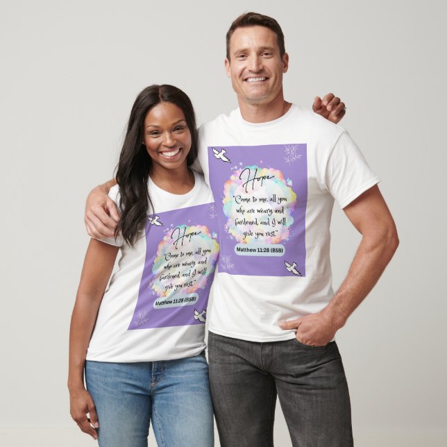 T-shirt Message d'espoir - Matthew 11-28 - Manche courte b (Unisexe)