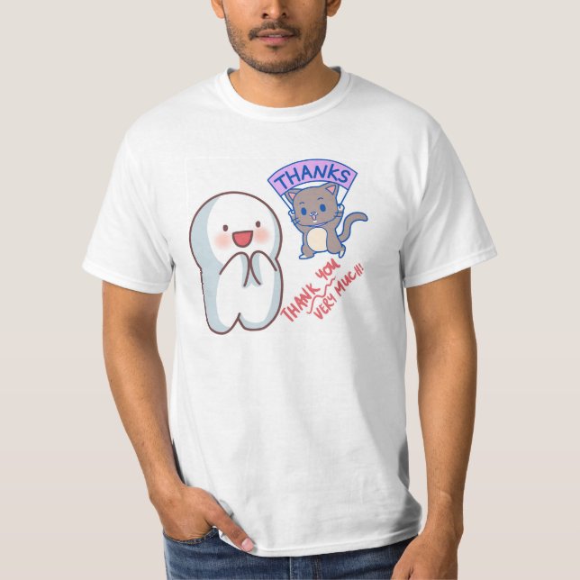 T-shirt Message "Merci" avec Quby et un chat (Devant)