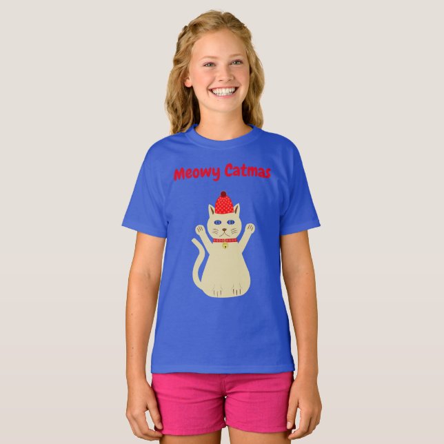 T-shirt Message personnalisé du chat Noël mignon (Devant entier)