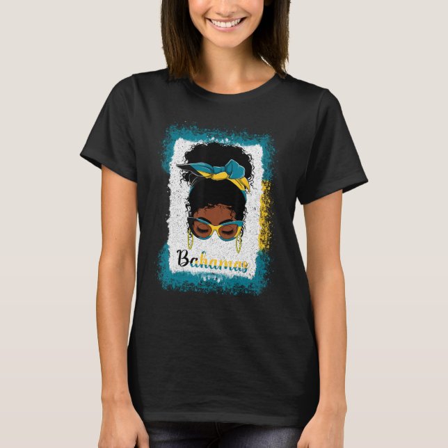 T-shirt Messy Bun Bahamian Bahamas Drapeau Femme Femme Fil (Devant)
