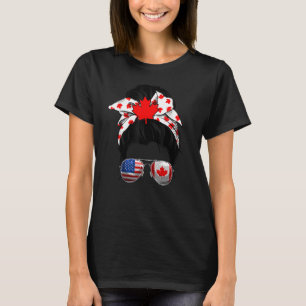 T-shirt Messy Bun Canadian Mom Happy Canada Day Flag 1e O