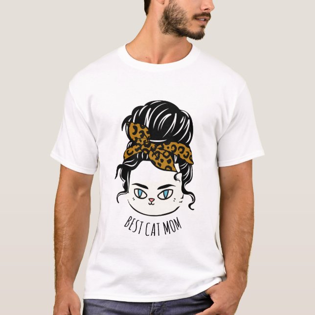 T-shirt Messy Bun CAT MOM (Devant)