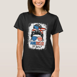 T-shirt Messy Bun Chemise Patriotique Tout American Maman