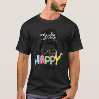 T-shirt Messy Bun Cheveux Un Hoppy Nonni Bunny Joyeux Pâqu