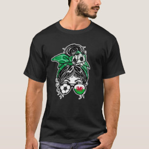 T-shirt Messy Bun Cheveux Welsh Soccer Girl Wales Jersey S